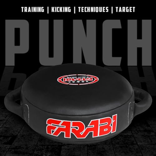 Farabi Sports Round Boxing Pad 100% Genuine Leather Punching Mitts Kick Pad Black Boxing Mitts MMA Muay Thai Taekwondo Kickboxing Training Strike Boxing Pads