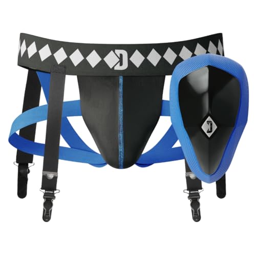 3-in-1 Hockey Garter Belt System - Complete with Athletic Cup, Garter, and Jock - Shift-Proof Groin Protection for Hockey Players & Goalies - size: Large