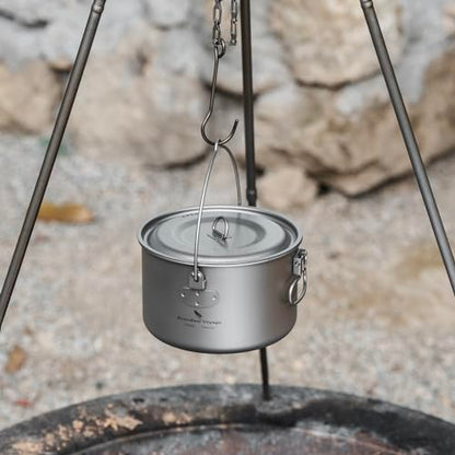 Boundless Voyage Titanium Hanging Pot for Outdoor Camping Backpacking Hiking Ultralight Portable Cooking Pot Camp Kitchen Cookware 1300ML/1950ML/2900ML - color: 1300ml (44 fl oz)