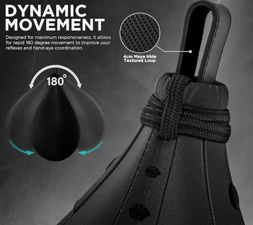 RDX Speed Bag Boxing Ball, Maya Hide Leather Dodge Striking Target with Additional Bladder, MMA Muay Thai Punching Workout Kicking Martial Arts Training Home Gym Exercise Speedball - color: BLACK GOLDEN, size: Speed Bag without Swivel