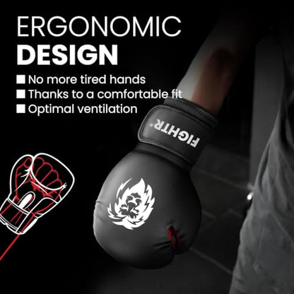 FIGHTR® Boxing Gloves - Pro Training Sparring Gloves - color: Black / Red, size: 12 oz