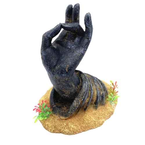 Fish Tank Decorations, Japanese Large Aquarium Decor Accessories with Buddha Hand, Bearded Dragon Hideout, Reptile & Amphibian Habitat Hideouts(Black Buddha Hand) - color: Black Buddha Hand