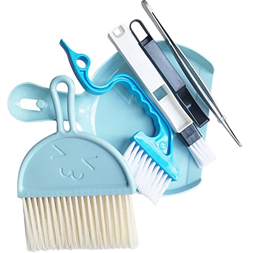 Broom and Dustpan Tweezers Tongs Cleaning Brushes Groove Gap Clean Tool Set 4 Pcs Kitchen Cleaning Brushes mini Kit Multipurpose Small Set for Home Door Window Track Tables Keyboards