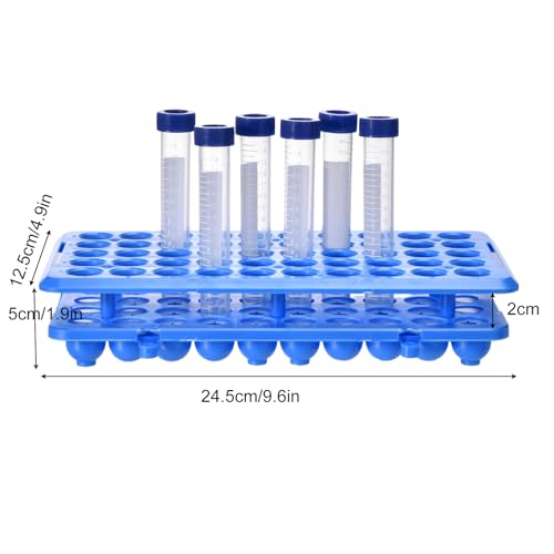BIGLEE Plastic Test Tube Holder Rack with Silicone Pad for 5ml/10ml/15ml Centrifuge Tubes, Detachable,Holes 50 (1, Dark Blue, 9.6X4.9IN)
