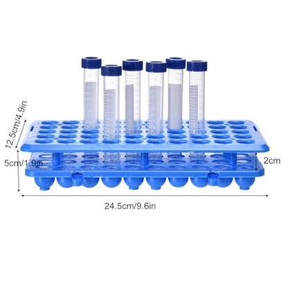 BIGLEE Plastic Test Tube Holder Rack with Silicone Pad for 5ml/10ml/15ml Centrifuge Tubes, Detachable,Holes 50 (1, Dark Blue, 9.6X4.9IN)