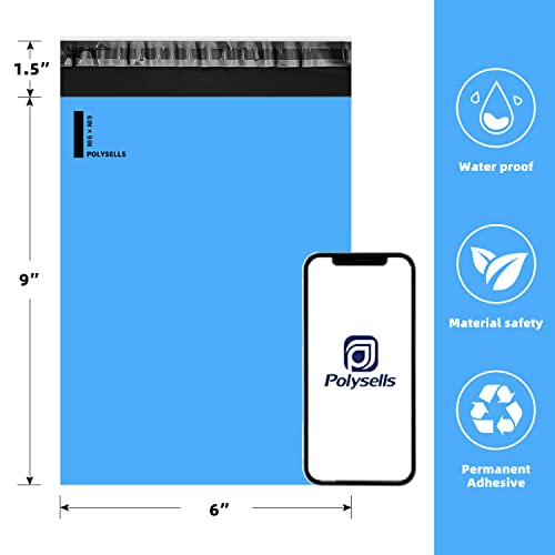 POLYSELLS 1000 pcs 6x9 Inches Blue Poly Mailers Shipping Envelopes, Strong Adhesive Sealing, Waterproof, and Tear-resistant Postal Mailing Bags for Clothing, Books, and Accessories