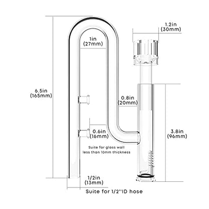 FZONE Aquairum Mini Glass Skimmer Lily Pipe for Mini and Nano Tank