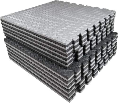 AIRHOP Upgraded 0.79" Extra Thick 48 Sq Ft High-Density Eva Foam Exercise Gym Mats, 12 Pcs Large Interlocking Puzzle Floor Tiles (24"x24") for Home Gym - color: Black/Gray