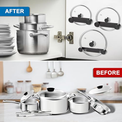 New Upgrade 4 Pack Adjustable Pot Lid Holder, Lid Organizer Fits 6" to 14" Lids, with Screw Hole Position and Sticky Wall Mounted Lid Storage Kitchen Cabinets, Cabinet Doors (Black) - color: Black