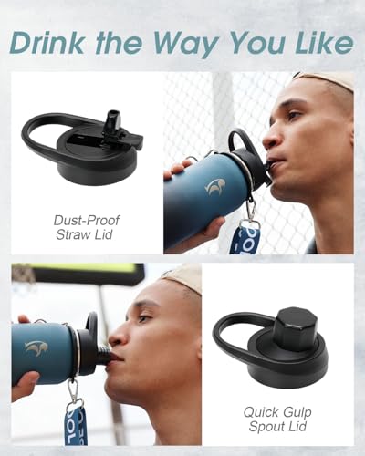 Coolflask 32 oz Water Bottle Insulated Stainless Steel with Strap - color: Blue, size: 32 Ounces