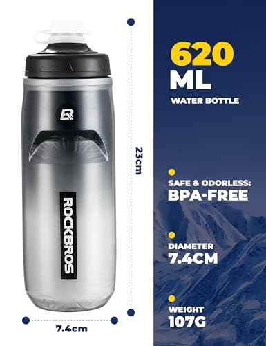 ROCKBROS Insulated Bike Water Bottle 21oz Black Gradient - color: Black
