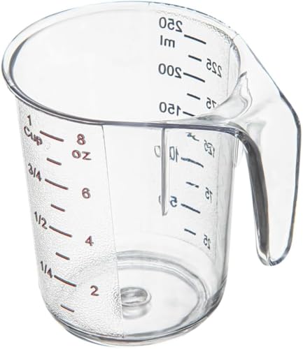 EASILY 1 Cup Measuring Jar 1Durable Measuring Beaker - Metric And lmperialUnits Handle With Thumb-Grip Design Clear PlasticMeasuring Cup Tolerates Up To 248F