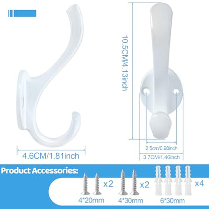 10 Pack Coat Hooks Wall Mount Heavy Duty Utility Retro Double Hooks for Hanging Coats,Hat, Towel, Key, Robe, Scarf, Bag, Cap (White) - color: 10 Pack-White