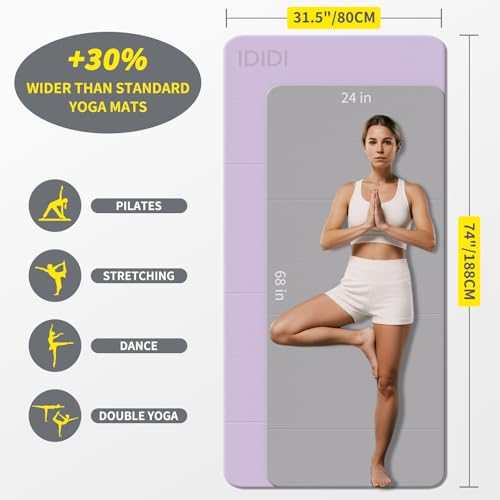 Foldable Yoga Mat Extra Large 74"×31.5" | Double-Sided Non-Slip,Extra Wide Foldable Design,8mm Extra Thick,Exercise Mat for Home, Studio and Travel Use - color: Light Purple+Black