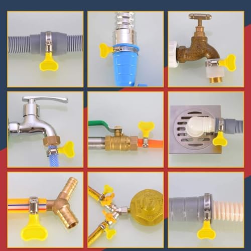 16-Pack Mixed Pack Yellow Stainless Steel Hose Clamps, Adjustable Thumb Screw Key Type Clamps, (8-12mm, 13-19mm, 18-32mm,32-44mm) Size 4pcs each