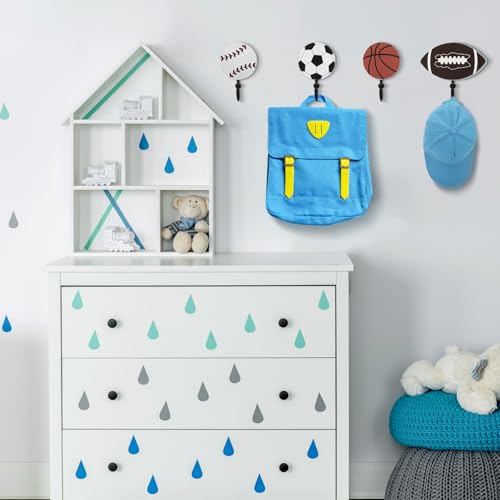 Marsui 4 Pcs Sports Hooks for Wall Nursery, Flat Single Hook, 4 Inch - size: 4 Inch, style: Single Hook