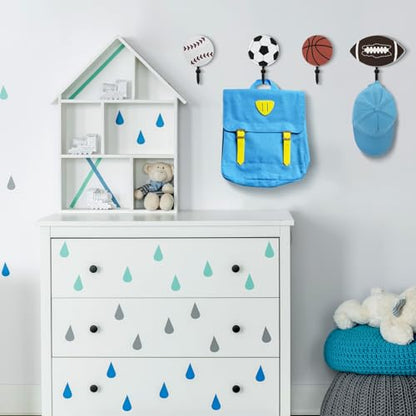 Marsui 4 Pcs Sports Hooks for Wall Nursery, Flat Single Hook, 4 Inch - size: 4 Inch, style: Single Hook