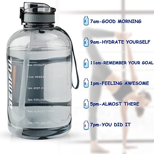 GEMFUL 3L Water Bottle with Measurements & Straw 100oz Leakproof Jug (Grey) - color: Grey, size: 101.4 Ounces