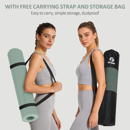 Gruper Yoga Mat Non Slip, Anti-Tear Workout Mat with Carrying Strap and Bag - color: Pale Green