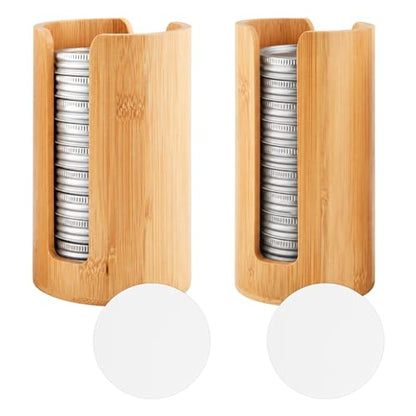 2 Pack Mason Jar Lid Organizer, Bamboo Vertical Storage Holder for Home Kitchen Organization & Tumbler Lids, Wooden Storage Accessories for Mason/Canning/Bamboo Lids(Wide & Regular Mouth)
