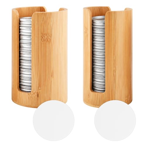 2 Pack Mason Jar Lid Organizer, Bamboo Vertical Storage Holder for Home Kitchen Organization & Tumbler Lids, Wooden Storage Accessories for Mason/Canning/Bamboo Lids(Wide & Regular Mouth)