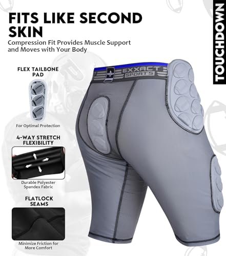 Exxact Sports Touchdown 5-Pad Youth Football Girdle with Cup Pocket - color: Gray, size: Youth X-Large