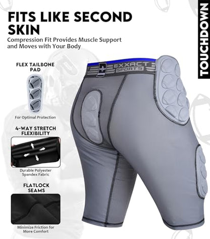 Exxact Sports Touchdown 5-Pad Youth Football Girdle with Cup Pocket - color: Gray, size: Youth X-Large