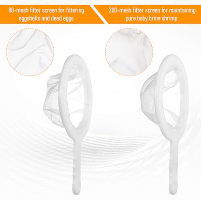 2 PCS Baby Brine Shrimp Net Sieve, 80 Mesh 200 Mesh Kit, Small Fish Aquarium Net for Brine Shrimp Eggs Hatchery, Fry Eggs for Hatching Baby Fish Separator