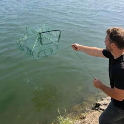 2Pcs Foldable Fish Trap,Minnow Trap,Crab Trap,Fishing Net,Bait Cage for Crabs Minnow Lobster Shrimp Crawfish (6Holes)