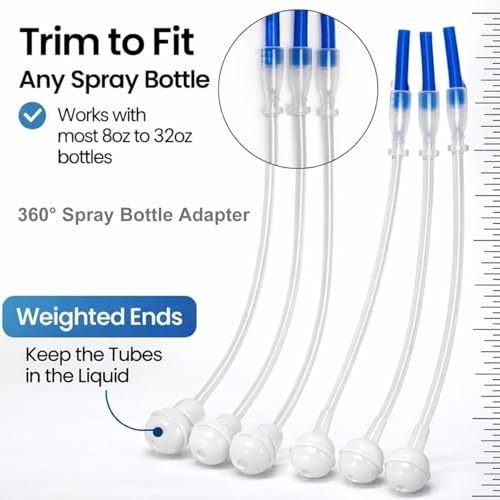 3-Pack Universal Fit 360° Spray Bottle Adapter, Universal Connector, Weighted Tube Replacement for Sprayers, Upside Down Multi-Angle Sprayer Attachment (Not Includes Spray Bottle + Nozzle)