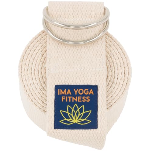 Adaptive Yoga Strap for Stretching - Extra-Wide 2 Inches 100% Cotton Stretch Strap with Steel D-Rings for Physical Therapy, Pilates & Flexibility - Storage Pouch & E-Book - color: Natural, size: 8 feet