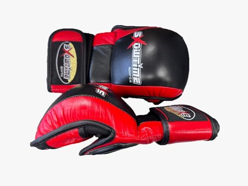 Cowhide Leather MMA Shooter Boxing Gloves, Leather, Black and Red, for Training and Sparring Gloves