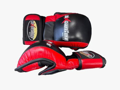 Cowhide Leather MMA Shooter Boxing Gloves, Leather, Black and Red, for Training and Sparring Gloves