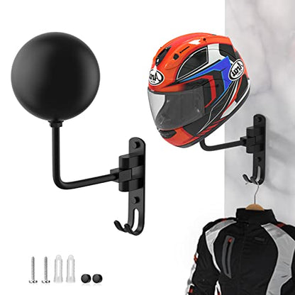 Helmet Hanger Wall Mount 180° Swivel Helmet Holder for Motorcycle Bike Racing Outerwear Sports Gear - color: Black-1