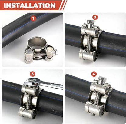 AKIHISA T-Bolt Hose Clamp,64-67mm OD Range 304 Stainless Steel Pipe Strap Clamp, Adjustable Heavy Duty Tube Clamp (4Pack, 2.52"" to 2.64"") - size: 64-67mm