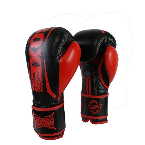 Boxing Gloves | Genuine Cowhide Real Leather | Muay Thai, Kickboxing, Sparring & Training | Pro Punching Gloves for Men & Women - color: BLACK/RED, size: 12OZ