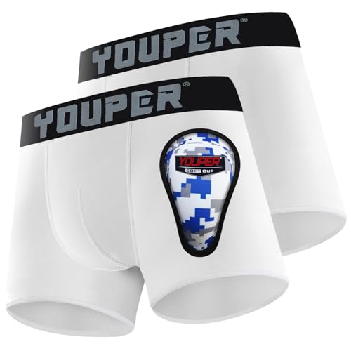 Youper 2 Pack Youth Brief with Soft Protective Athletic Cup, Youth Compression Underwear for Baseball & Football - color: White, size: Medium
