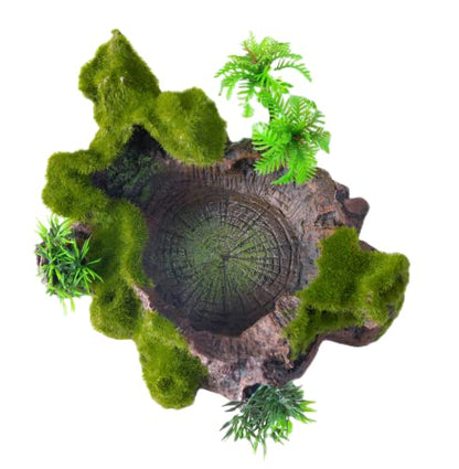 Reptile Decor, Plastic Reptile Platform with Artificial Plants - Basking Habitat Decor for Lizard, Turtle, Frog, Snake