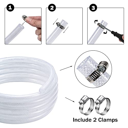 DAVCO 1" ID - 25 ft Heavy Duty Braided Clear Plastic Vinyl Tubing with 2 Stainless Clamps, Flexible High Pressure Reinforced PVC Plastic Tube Hose, Non-toxic, BPA Free - size: 1"ID, style: 25 Feet