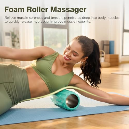 5 in 1 Foam Roller Set for Muscle Recovery & Deep Tissue Massage - color: Green
