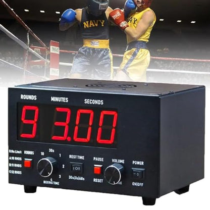 CHEFFS Professional Gym Timer with LED Display, Selectable Training Time and Cycle Repetitions, Adjustable Sound Gym Interval Timer for Muay Thai/MMA/Kickboxing(Red)