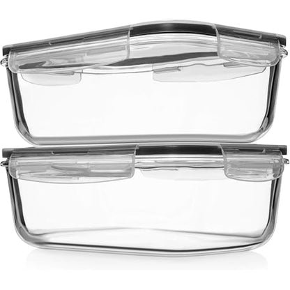Razab 4 PC 1860ml / 63 Oz / 8 Cups Large Glass Food Storage Containers with Lids - Glass Meal Prep Containers for Roasting & Storing Leftover, Lunch Container with Lids, Microwave & Oven Safe - color: Black