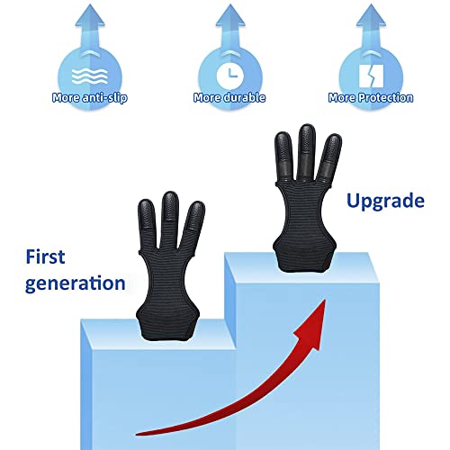 Seektop Archery Gloves Shooting Hunting Leather Three Finger Protector - color: Update Black, size: Small
