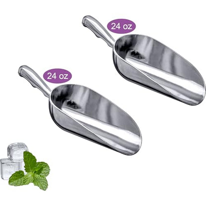 Elsa - 24-Ounce Aluminum Ice Scoops (Set of 2), Cast Aluminum Utility Scoops, Food-Grade, Good for Home and Commercial Use, NOT Dishwasher-Safe, Hand-Wash Recommended