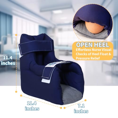 EZ Assitive Heel Protector Sleeves – Open Heel Design for Pressure Relief, Adjustable Straps, Soft & Breathable Fabric, Fits Both Feet (1pc) – Ideal for Bedridden, Elderly & Diabetic Care - color: Navy Blue
