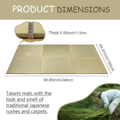HAGiHARA Igusa Tatami Mat, 6 Pieces Foldable Rush Grass Floor Mats | Breathable Igusa Surface Helps Create a Cool and Natural Floor Space - size: 6pieces