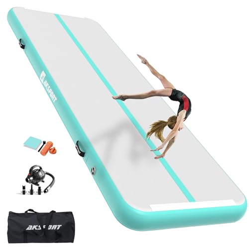 AKSPORT Gymnastics Air Mat Tumble Track Tumbling Mat Inflatable Floor Mats with Air Pump for Home Use/Tumble/Gym/Training/Cheerleading/Parkour/Beach/Park/Water - color: Mint Green, size: 10ftx3.3ftx4inch