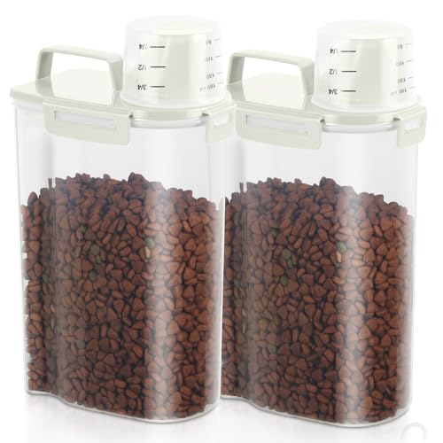2 Pack 3 Lbs Dog Cat Food Storage Containers for Travel, Portable Pet Food Storage Container, Easy-Pouring Bird Seed Dispenser, Airtight Rice Cereal Oatmeal Flour Holder -Beige - color: Beige-3L 2Pack