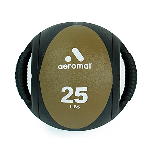 AEROMAT Dual Grip Power Medicine Balls for Abdominal Training and Rotational Movements - 9" Diameter - Weights Color-Coded - style: 25 lbs - Black/Bronze