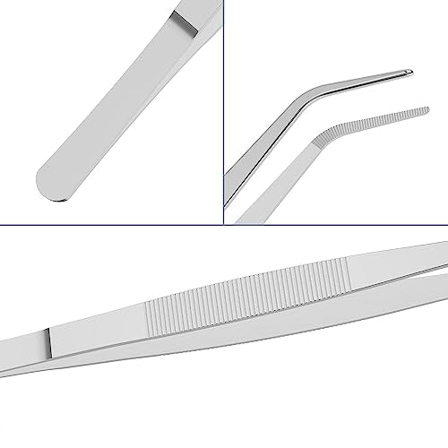 7.1 Inch Stainless Steel Tweezers with Curved Pointed Serrated Tip, Perfectly Aligned, 3/64 Inch Thickness Stainless Steel, Multipurpose Daily Garden Home Lab Craft Repairing Tool